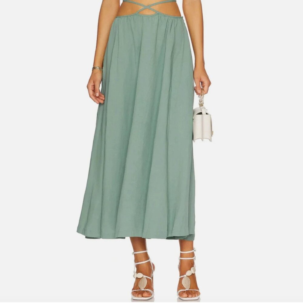 ASTR the Label Divine Waist Tie Maxi Skirt in the Dark Sage - Picture 1 of 8